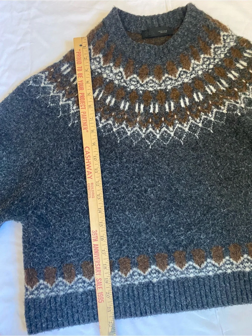 Zara Women's Fair Isle Wool Alpaca Blend Sweater Anthrcite Grey LG Cozycore - Picture 13 of 17
